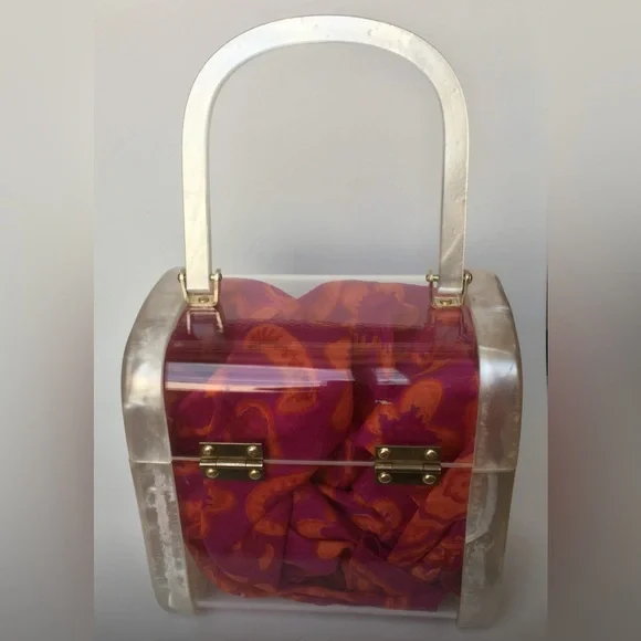 Vintage Lucite Box Purse Pearl White & Clear Miami Stylecraft Style - Picture 4 of 13